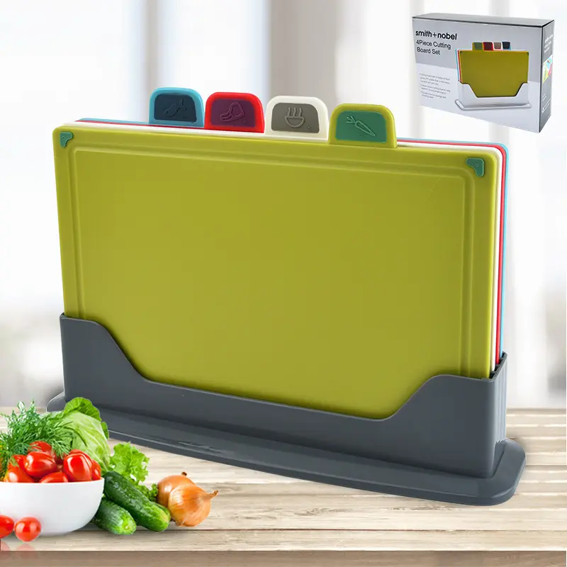 Coded 4 Piece Coded Cutting Board Set with Organizer